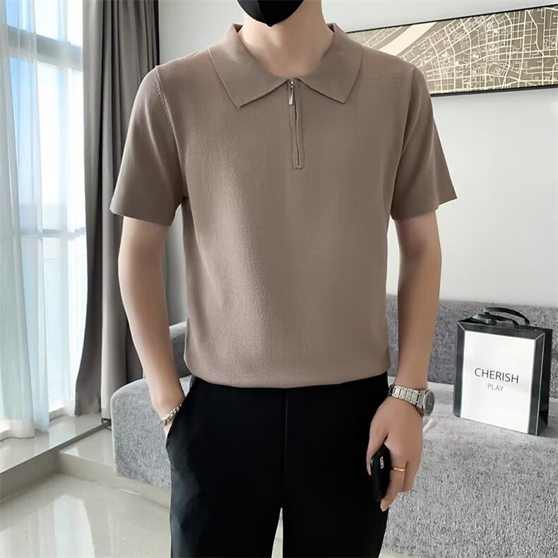 男纯色短袖时尚2023POLO衫百搭半拉链气质夏季新款标准潮S317,男装T恤,星座1116A-2（原606A-1）