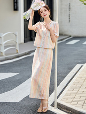 蕾丝套装裙2025夏季新款韩系高级感小香风独特漂亮绝美穿搭两件套，女装套装/套裙，韩宇舍
