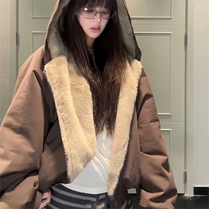 两面穿现货重磅短款座山雕棉衣男女双面穿毛毛绒棉服加厚外套图片