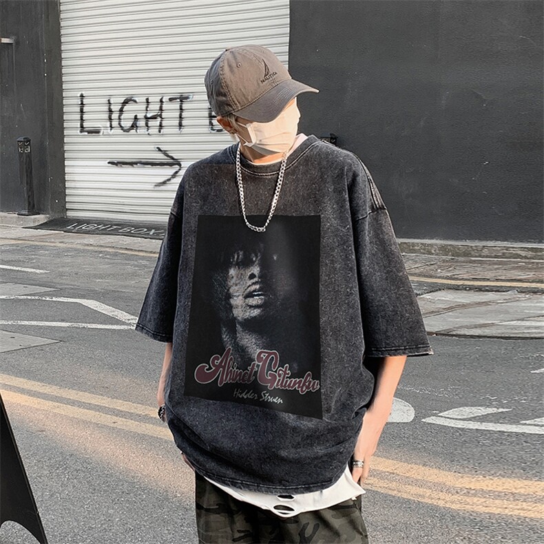 B239-1083-P38美式做旧个性人像宽松落肩袖青少年宽松短袖T恤男,男装T恤,星座514-2(原B239)