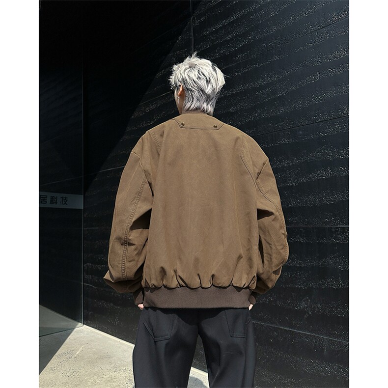 美拉德棕色短款工装外套男秋冬水洗潮牌棒球服美式复古哈灵顿夹克,男装夹克,星座410-7