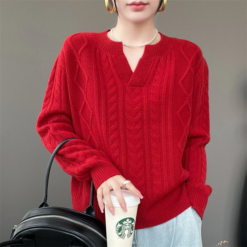 时尚百搭女士V领加厚羊毛衫显瘦保暖秋冬必备单品，女装羊毛衫，秋虹羊绒