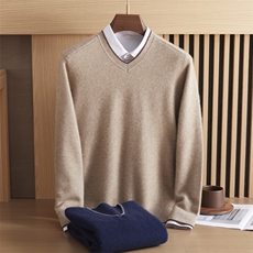 V领长袖羊绒男装毛衣纯色百搭厚圆领羊绒衫，男装羊绒套衫，绒誉暖羊绒