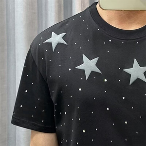 夏季新款五角星潮牌烫钻满天星短袖T恤男宽松时尚设计感半袖上衣图片