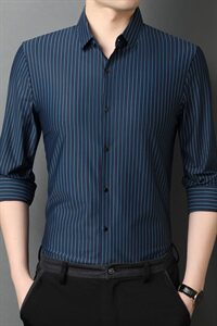 E981钱塘2020-2秋冬高品质男士无痕精品条纹衬衫P100主推图片