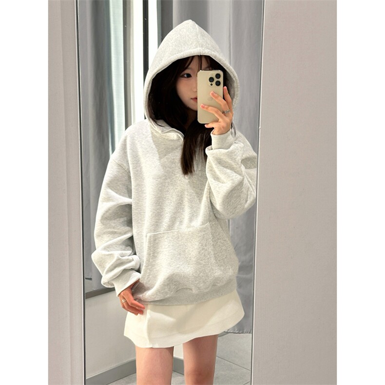 抖音得物高品质二开25秋冬美式重磅宽松纯色连帽拉链高领卫衣W65,男装卫衣,电商A486-1