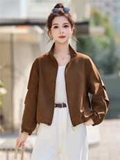 否聚酯纤维直下摆25-29周岁立领休闲风2026年春季薄，女装短外套，悦祺