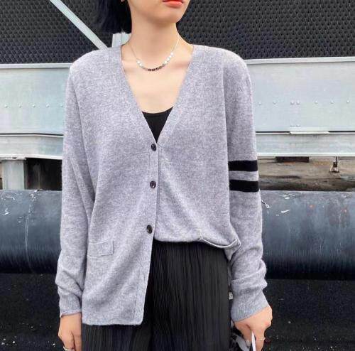 V领袖条纹羊毛开衫外套，其它，日の谷