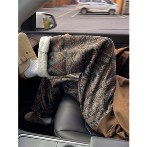 8XL-M羊羔绒裤子男冬季加绒加厚民族风重磅针织棉裤大码KZ023P78图片