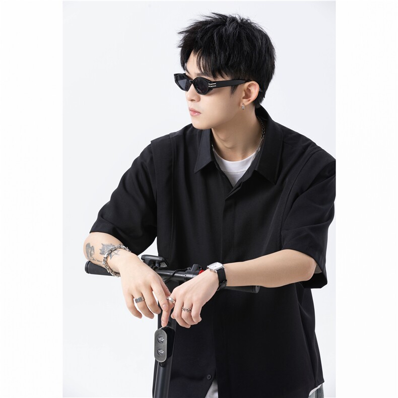 2025夏季新款薄款冰丝衬衫短袖男百搭上衣T131-P45-控68，男装T恤，电商D309