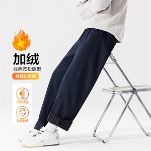 秋冬季美式弯刀裤休闲宽松运动裤男士2025新款潮重磅加厚直筒卫裤图片