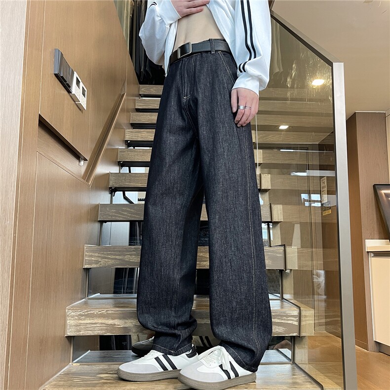 原色牛仔裤男直筒宽松美式休闲秋季2025新款裤子阔腿垂感H901-P50图片