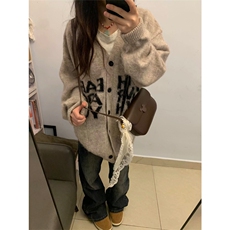 网图有货秋冬字母慵懒软糯毛衣复古针织开衫外套男女A1087-P50，男装针织衫/毛衣，星座1505