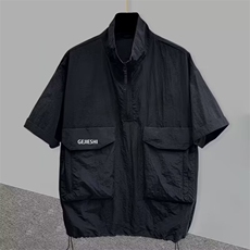 半拉链立领短袖t恤男夏季潮牌工装立体口袋设计半袖体恤休闲宽松，男装T恤，电商B212（原钱塘6029）