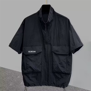 半拉链立领短袖t恤男夏季潮牌工装立体口袋设计半袖体恤休闲宽松图片