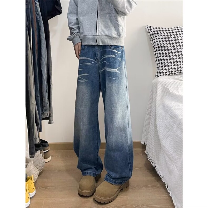 渐变色高街牛仔裤男士韩版潮流百搭2024冬季新ins长裤RK2377-P46,男装牛仔裤,星座412-3
