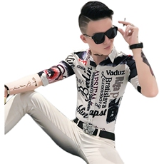 312A-902-P50新款社会小伙中袖衬衫韩版潮流男士五分袖衬衣B，男装T恤，星座312A-5