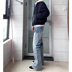 春秋水洗渐变色复古牛仔裤男女网红潮牌高街美式潮流修身小脚长裤，男装牛仔裤，星座302B