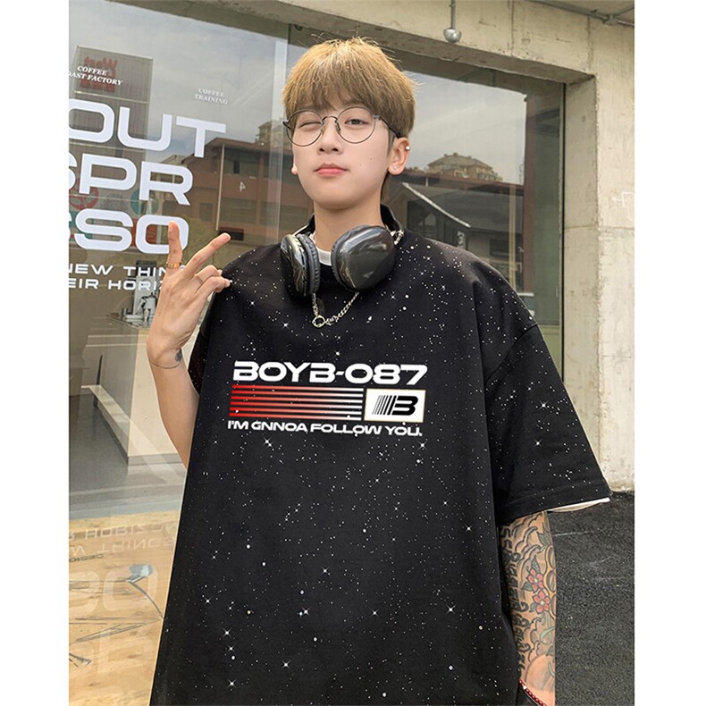 可48小时发货支持抖音得物来样二开美式满天星亮片短袖T恤MTX679,男装T恤,电商A486