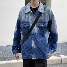 Wt49-P62秋季宽松型格子牛仔外套，男装夹克，星座1501-1