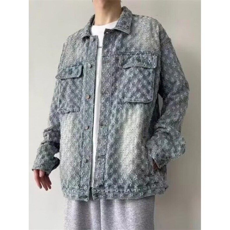 美式复古提花牛仔外套设计感小众休闲百搭夹克上衣潮W035-P62网图,男装工装外套,电商B245