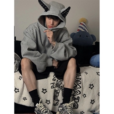 WE1952-P68小众铆钉拼接杜宾犬连帽开衫卫衣男女，男装卫衣，电商B323A