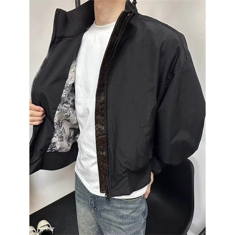 春秋休闲垫肩开衫灰色夹克男宽松廓形网红高级感短款立领卫衣外套，男装夹克，星座506A