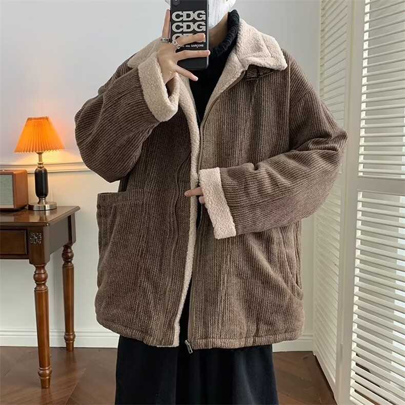 冬季日系vintage灯芯绒服男加绒加厚外套羊羔毛袄W6118-P100,男装棉衣,星座512-3