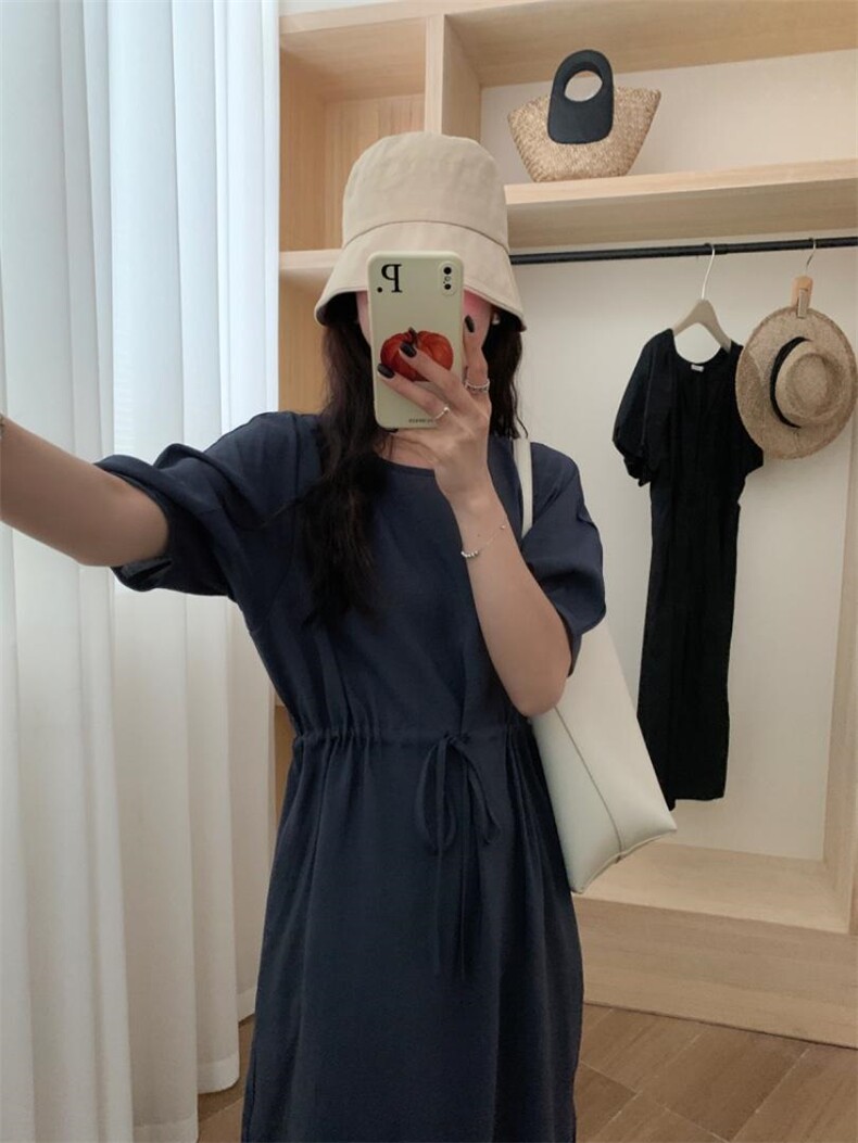 夏季新款简韩连衣裙～，女装连衣裙，三文鱼