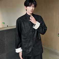男士中式秋冬夹克立领盘扣外套麂皮绒夹克新款JK1818-P110控158，男装夹克，电商A021