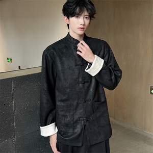 男士中式秋冬夹克立领盘扣外套麂皮绒夹克新款JK1818-P110控158图片