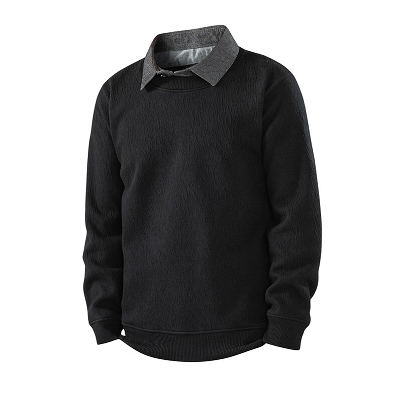 韩系宽松长袖衬衫领套头卫衣男秋季上衣潮流假两件内搭打底衫，男装T恤，星座914