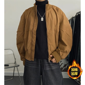 抖音得物 美式潮休闲夹克春季立领纯色复古工装加厚棉服外套MF01图片
