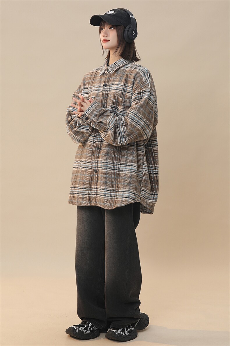 现货格子衬衫男女学生大码宽松潮牌衬衣外套225-2-CS710-P58,男装衬衫,星座225-2