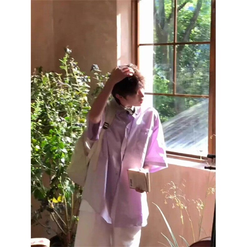韩东大门短袖衬衫男女2025夏季新款韩版日系休闲百搭衬衣口袋,男装衬衫,星座506A