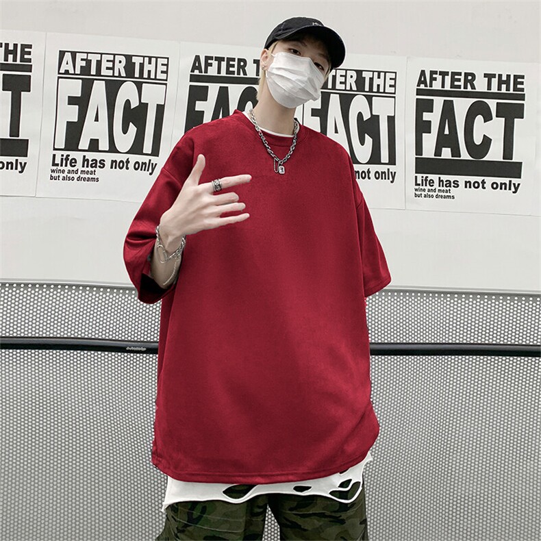 抖音得物直播高品质二开240克美式高街麂皮绒光版纯色短袖t恤12.5，男装T恤，电商A486-1