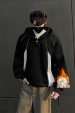 2024新款设计反光条纽扣连帽款男士卫衣常规p70加绒p80，男装卫衣，电商B319