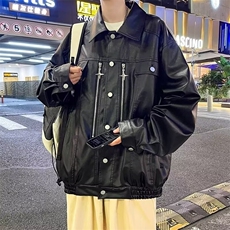 皮衣外套男春秋季高级感pu皮夹克美式2024新款W143-P77，男装夹克，星座1109-3