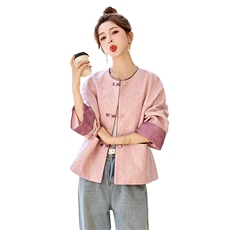 浮雕提花短外套女国风上衣2025春新款洋气新中式圆领夹克小个子，女装短外套，依万里