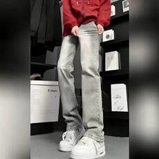 窄版直筒牛仔裤男美式高街微喇加长高个子修身灰色Z742P38，男装牛仔裤，星座1112-1