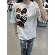 万针全刺绣工艺得物抖音高品质260克纯棉双纱美式高街短袖T恤P33，男装T恤，电商A486-1