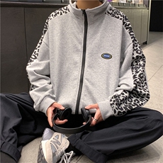 美式ins豹纹拼接外套潮牌嘻哈夹克秋港风宽松休闲上衣W1259-P36，男装夹克，星座512-4