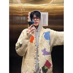 徐子未同款毛衣外套男秋冬破洞涂鸦针织开衫慵懒高级情侣小众线衣图片