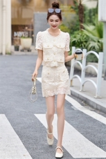 小香风套装女2025夏季新款气质超好看水溶蕾丝小个子短裙两件套装，女装套装/套裙，仟媚宠