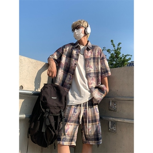 夏季扎染格子套装上衣DC2240特P25控49-裤子DK8627特P21控48图片