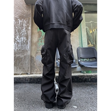 美式多口袋工装裤复古宽松褶皱休闲直筒裤，男装休闲裤，星座410-7