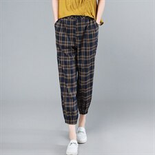 2021夏季新款时尚宽松舒适格子休闲裤，女装休闲裤，叶笙衣