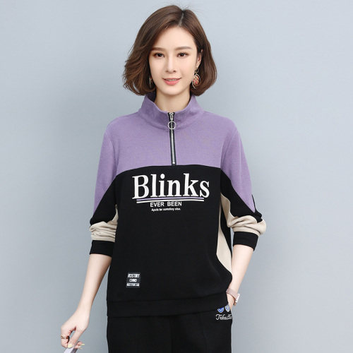 2022春季新款时尚休闲气质立领个性拉链门襟宽松舒适卫衣,女装T恤,丽影随形