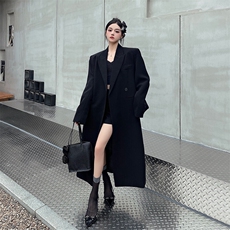 C8598-P115黑色长款西装外套男女潮牌高级感宽松加厚西服大衣，男装毛呢大衣，电商C233B