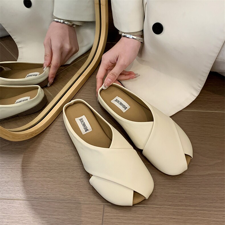 ins韩版半托小白鞋女2024夏季新款平底学生单鞋透气休闲女鞋，女鞋拖鞋，星座1407-3